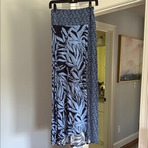 Free people Navy and Blue and Leaf Print Maxi Skirt